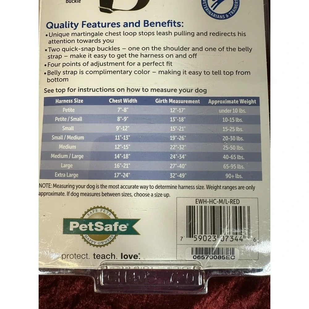 PetSafe Easy Walk No-Pull Dog Harness Red Black Medium Large EWH-HC-M/L-RED New